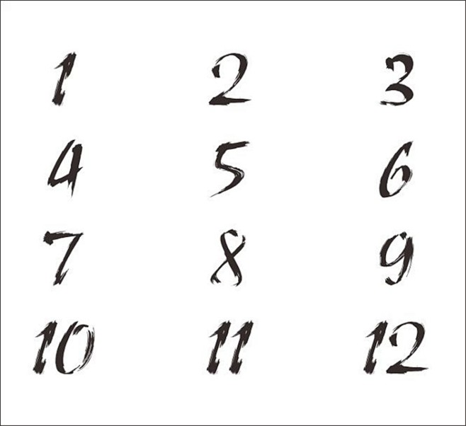 黑色毛笔书法数字