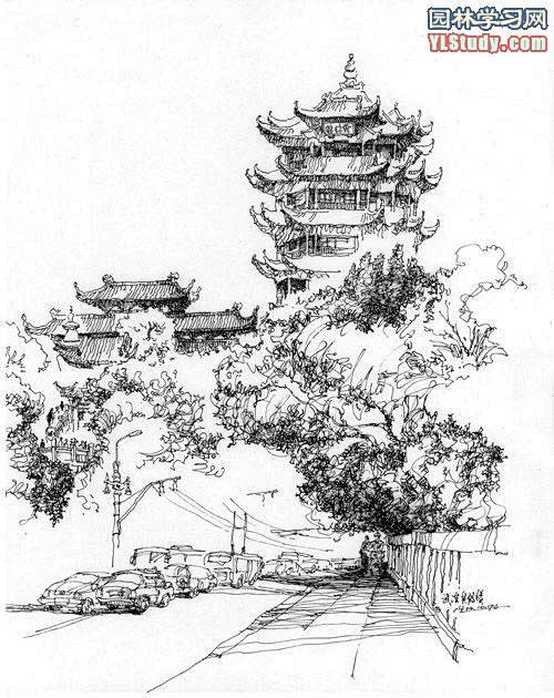 古建筑塔写生jpg
