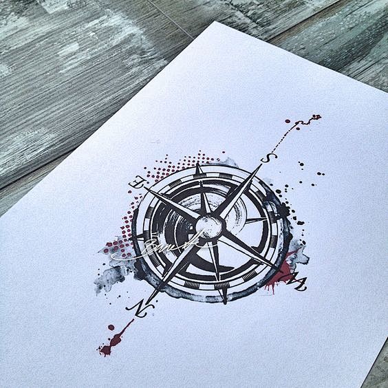 compasstattootrashpolkawatercolorblackred