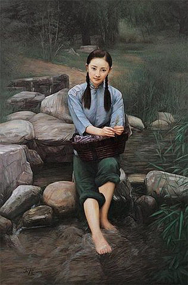 贺文庆油画村里有个姑娘叫小芳600911