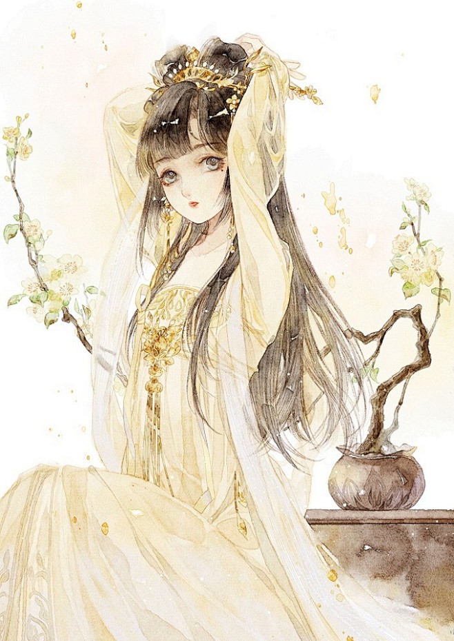 古风手绘美人清茗绘