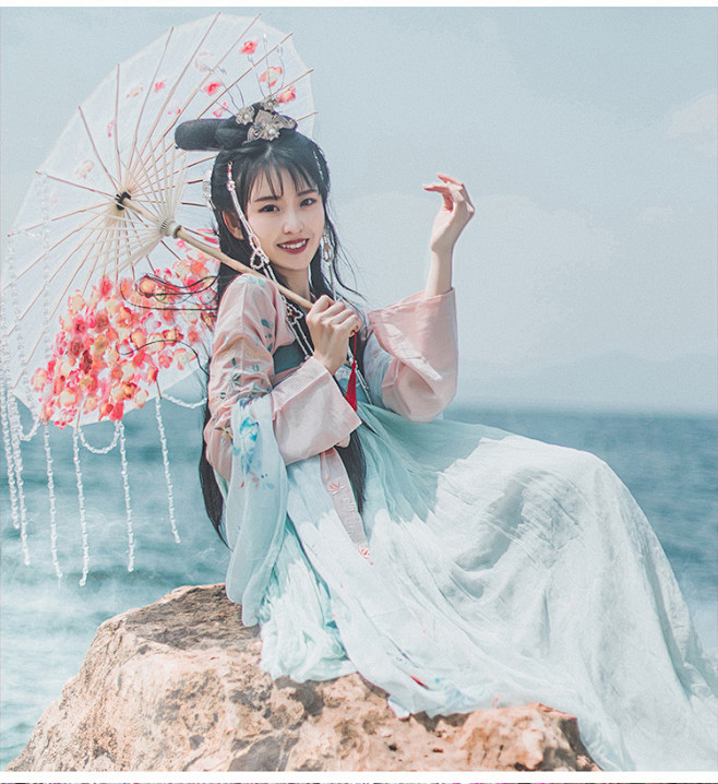 搭夫人樱花汉服超仙古风日常装女齐胸襦裙古装女仙女飘逸清新淡雅淘宝