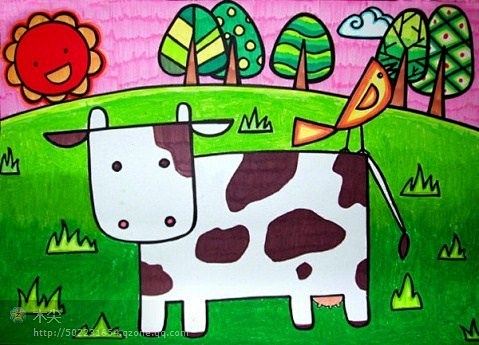 儿童画 花牛