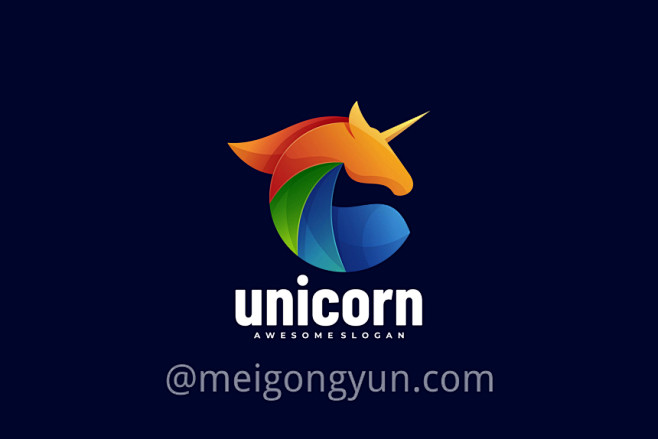渐变多彩独角兽动物logo商标矢量素材logoillustrationgradient