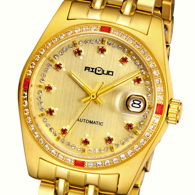 黄金手表艾诺全自动机械镶钻男士手表