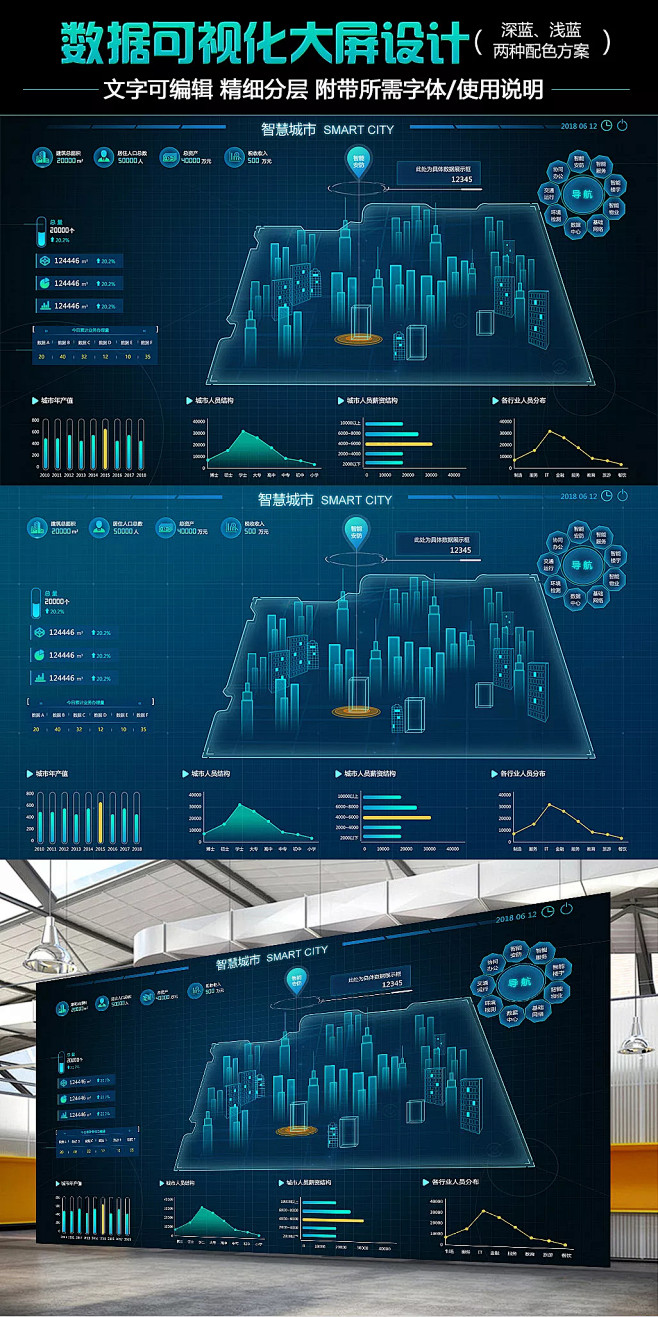 科技感炫酷數據可視化大屏界面設計ui智慧城市數據大屏網頁其他網頁