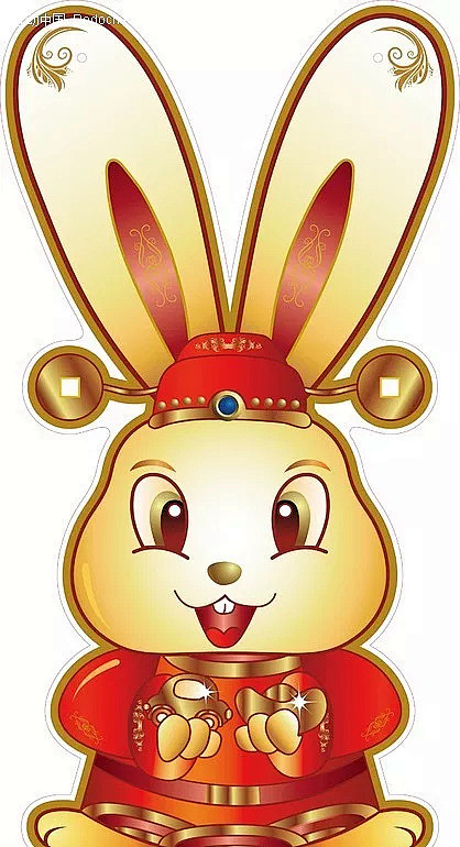 长耳朵拿着元宝的兔子长耳朵兔子戴状元帽子的兔子动物动物图片拿着金