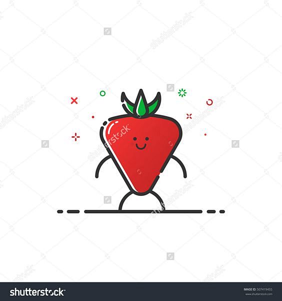 linear red cute fruit icon with face smile. flat design