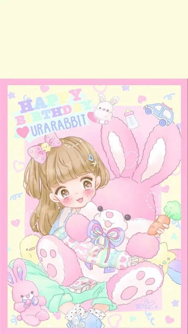 iphone壁纸电脑壁纸插画文字动漫平铺萌物软妹少女心粉色卡通可爱人物