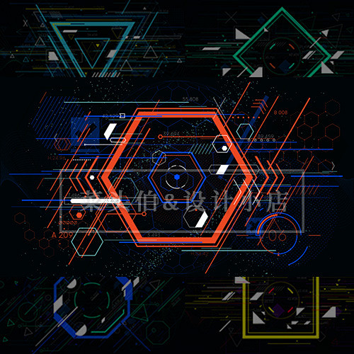 超赞9款科技感几何点线面组合科幻背景海报平面广告设计矢量素材淘宝