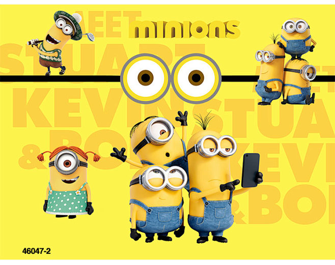 可爱小黄人大型壁画儿童房间卧室背景墙纸砖纹木纹电影院卡通壁纸淘宝