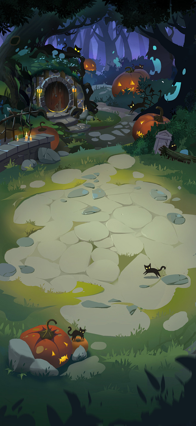 q版手游场景插画游戏原画冬不台风原创作品