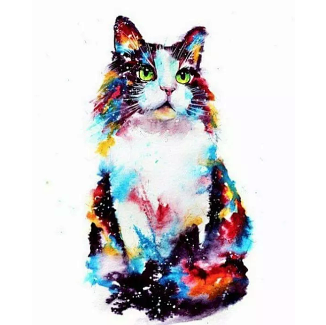 水彩写实动物猫纹身手稿