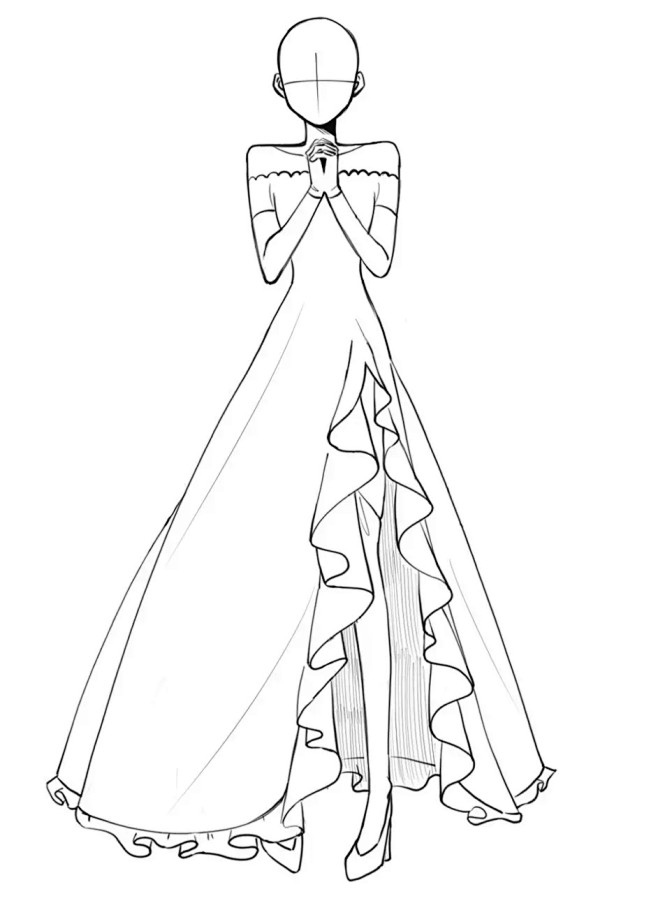 板绘临摹美少女的连衣裙站姿单人线稿