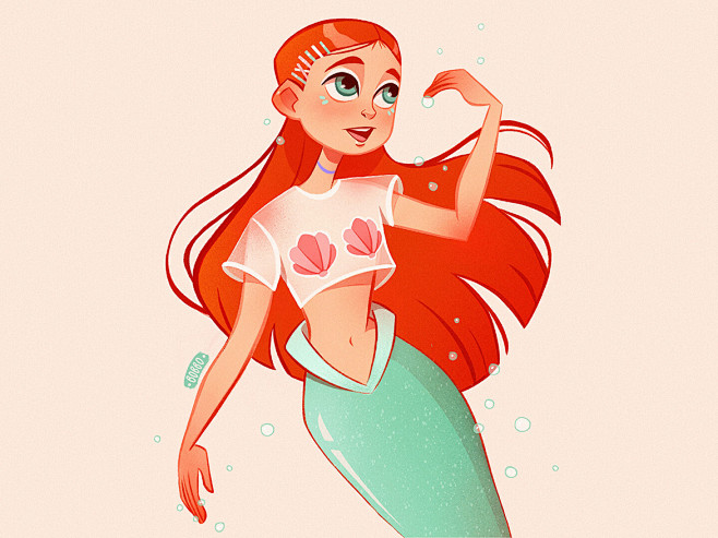 arielariel迪士尼公主迪士尼美人鱼mermay女孩生育数字插画人物数字