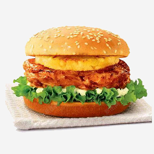 夏威夷菠萝鸡腿堡创意素材