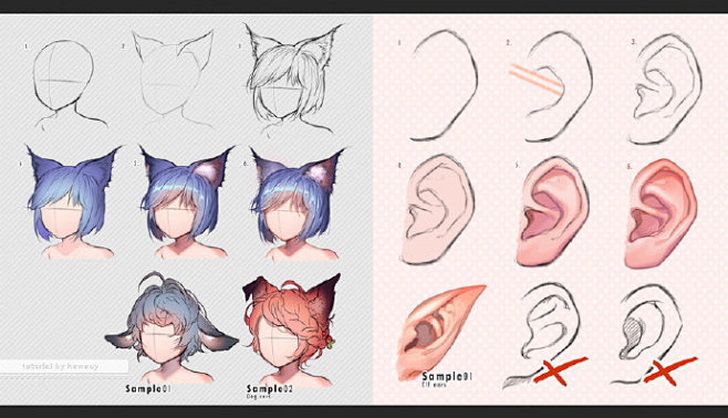 sai资源库动漫人的耳朵与兽化耳朵对比画法参考借鉴转需