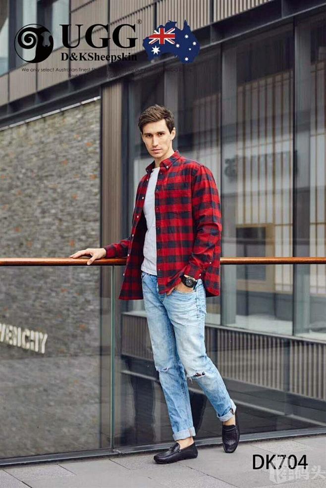 春夏款dkugg男鞋dk704牛反皮andes男士豆豆鞋棋盘格花纹简洁单鞋