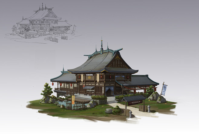 艺数绘学员场景作品游戏原画单体建筑室内建筑沙盘设计