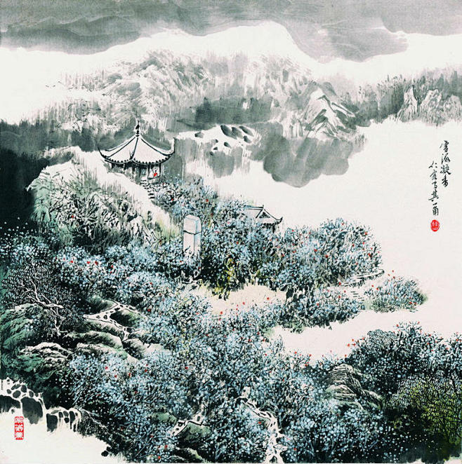 曹仁容水墨山水画江南园林