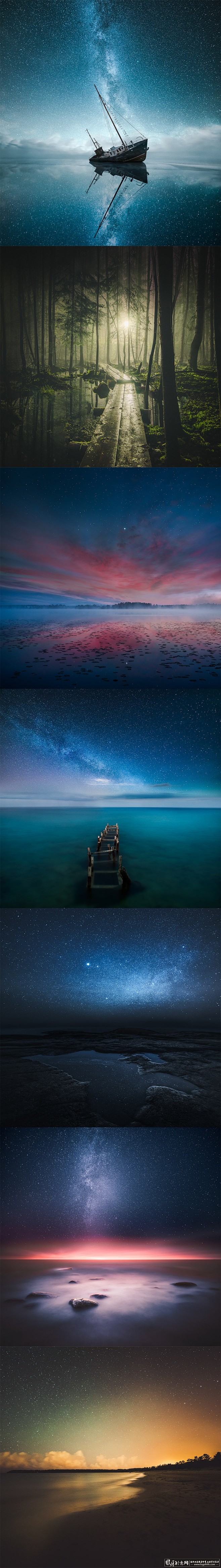 海报灵感星空海滩晚霞森林道路桥桥墩树林彩霞云霞霞光黄昏余晖落日