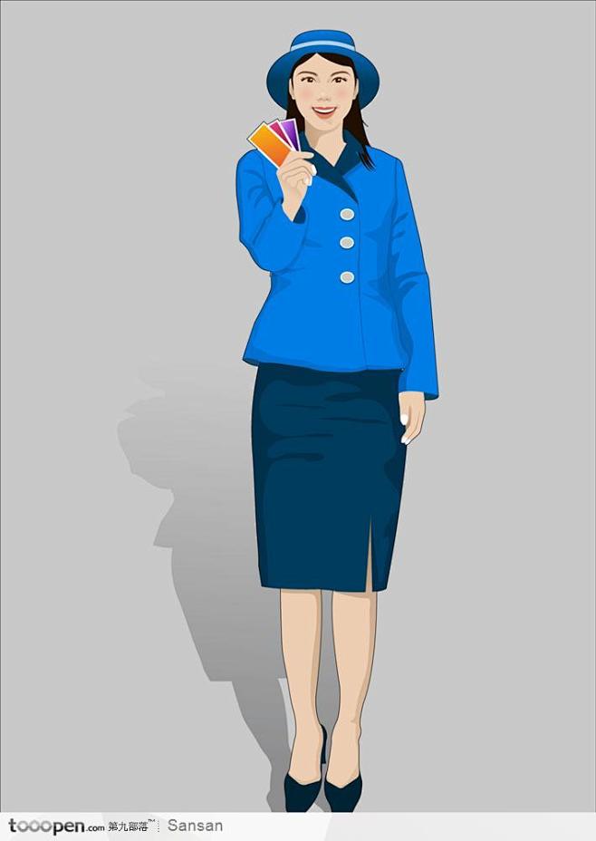 穿蓝色礼服的女性