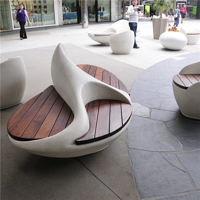 玻璃钢木质座椅商场过道双面座凳商业街广场休闲椅大号创意椅