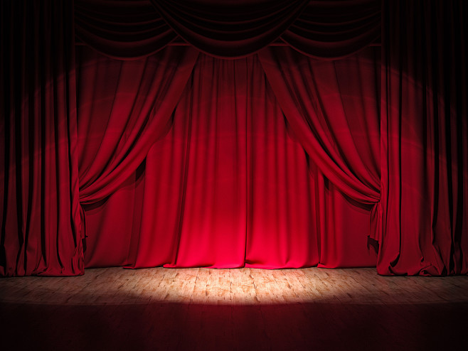 红色幕布红色舞台红色展台红色台子木地板