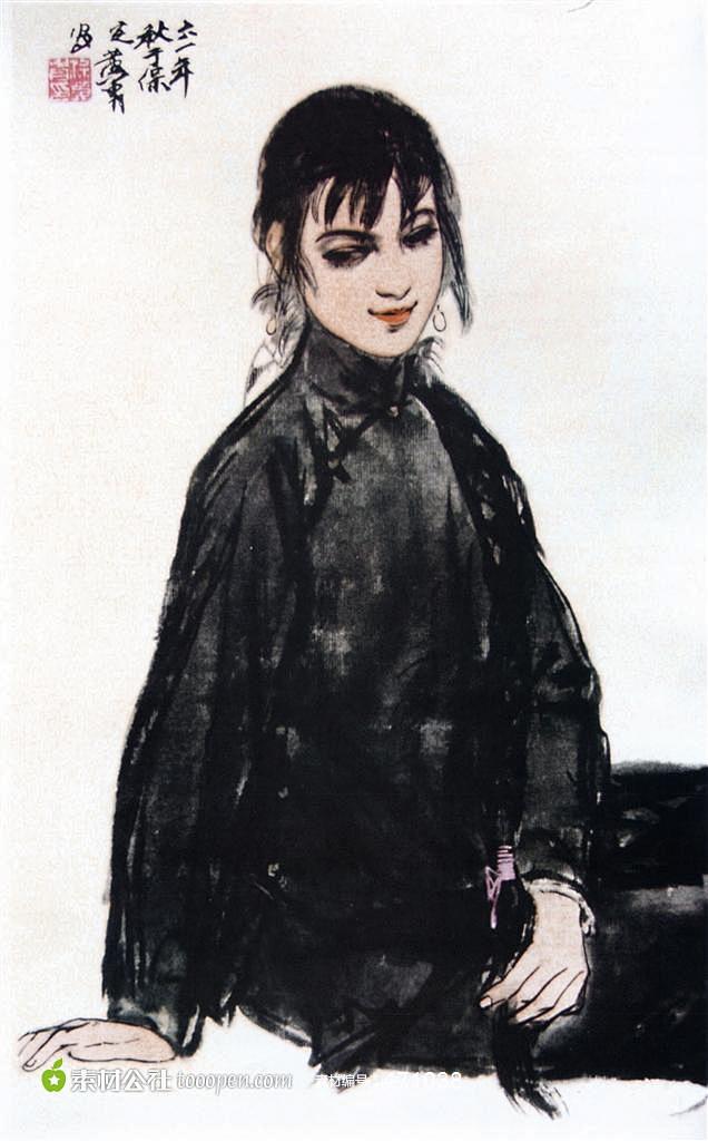 黄胄写意人物画少女国画