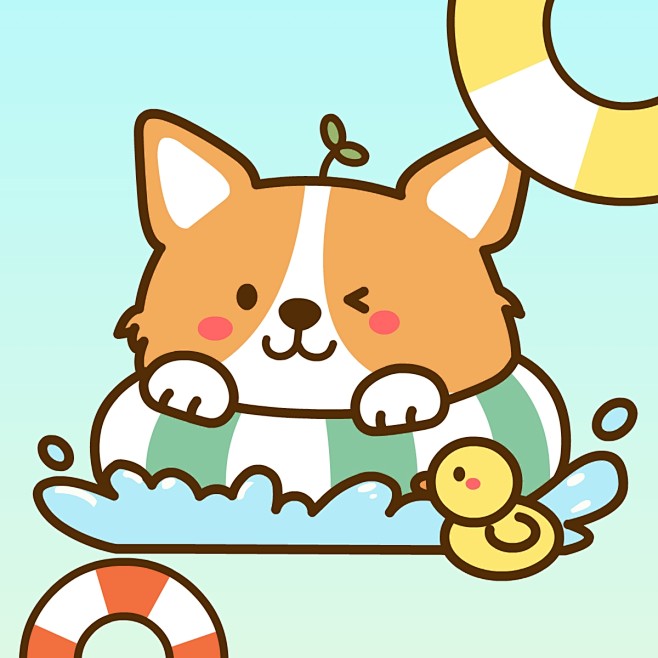 夏日可爱柯基狗狗头像游泳