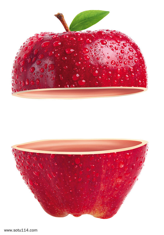 被切开空心苹果