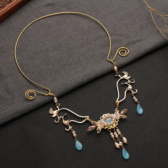 手工仙鹤璎珞项圈汉服古风配饰古典珍珠项链包邮淘宝网