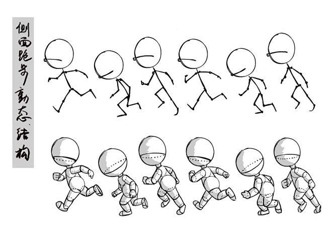 q版人物动态人体线稿动态姿势侧面跑步