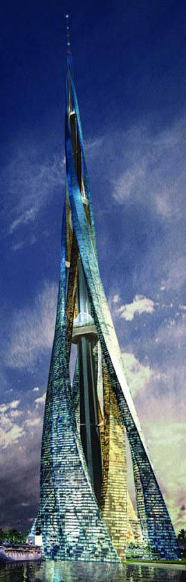迪拜城大厦高度为2400米有400层每100层形成一个街区有一个空中广场