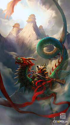 翡翠龙吟游戏原画:中国功夫熊猫和龙在空中遨游水中倒映的荷叶采集到