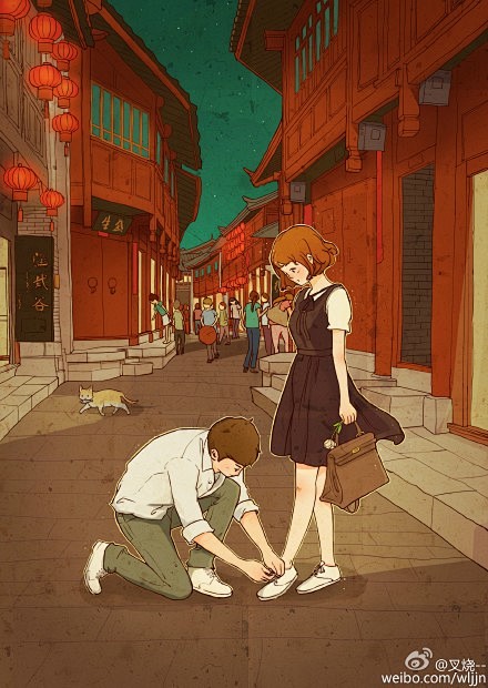 人潮汹涌的街头,他蹲下身为她系鞋带 #我.