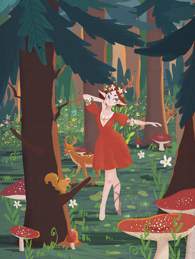 鱼花的画鹿公主鱼花原创插画盗图必究微博鱼花酱公众号鱼花森林