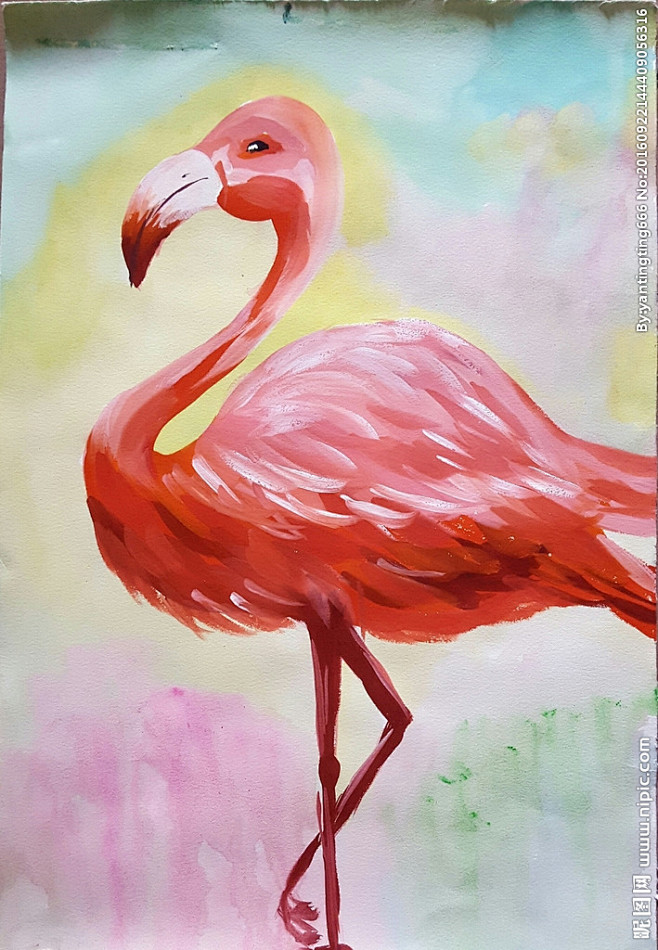 绘画工坊转采于2018-12-12 23:27:49儿童水粉画 火烈鸟儿童画许δ愿