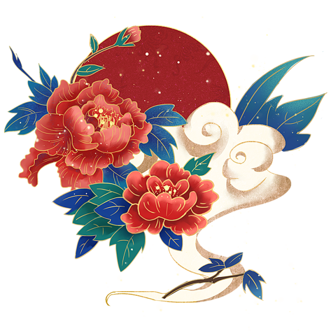 鲜花祥云中国风春节元素免抠高清png