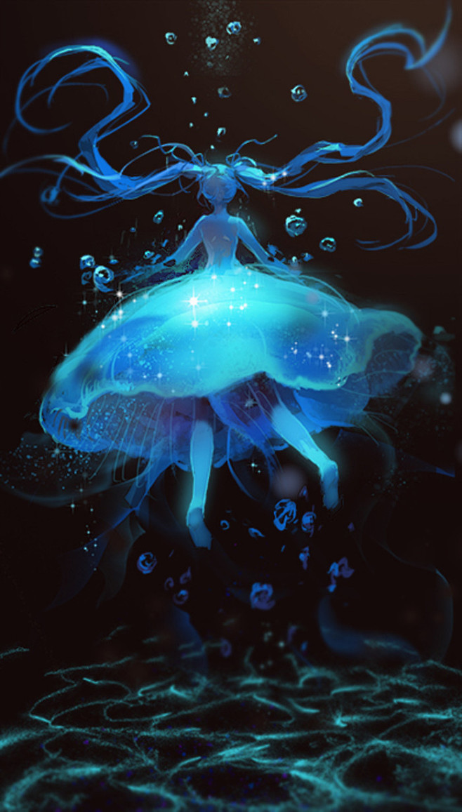 p站 二次元 插画 少女 头像 手绘 初音未来 miku 深海少女 绮丽动漫美