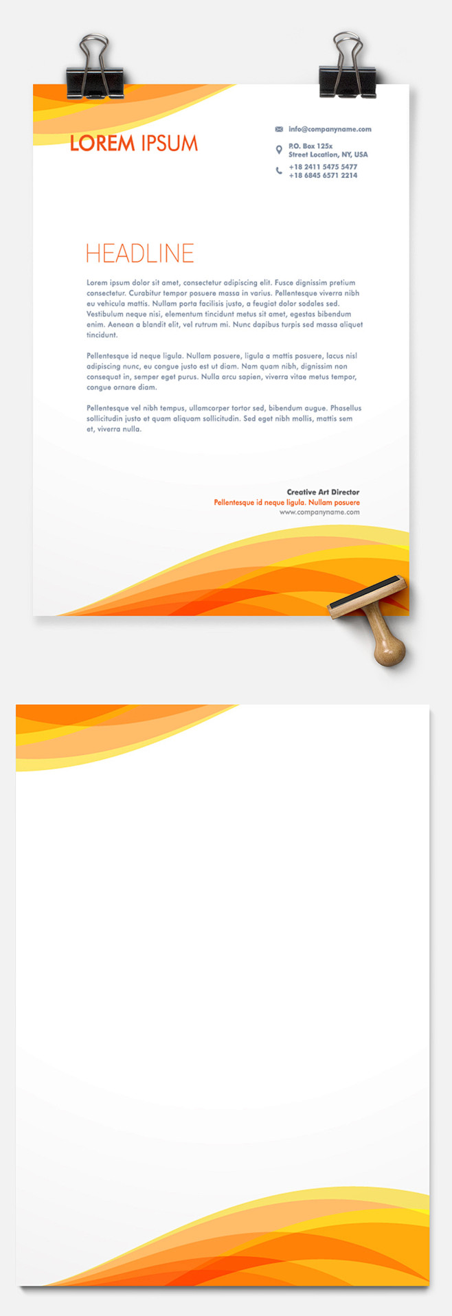 清新橙色aiword信纸文档背景模板