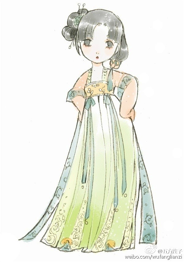汉服q版美女之齐胸襦裙五方莲子作品