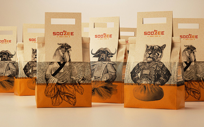 soozee23s动物素描牛皮纸肉汤品牌产品形象及包装设计案例参考分享