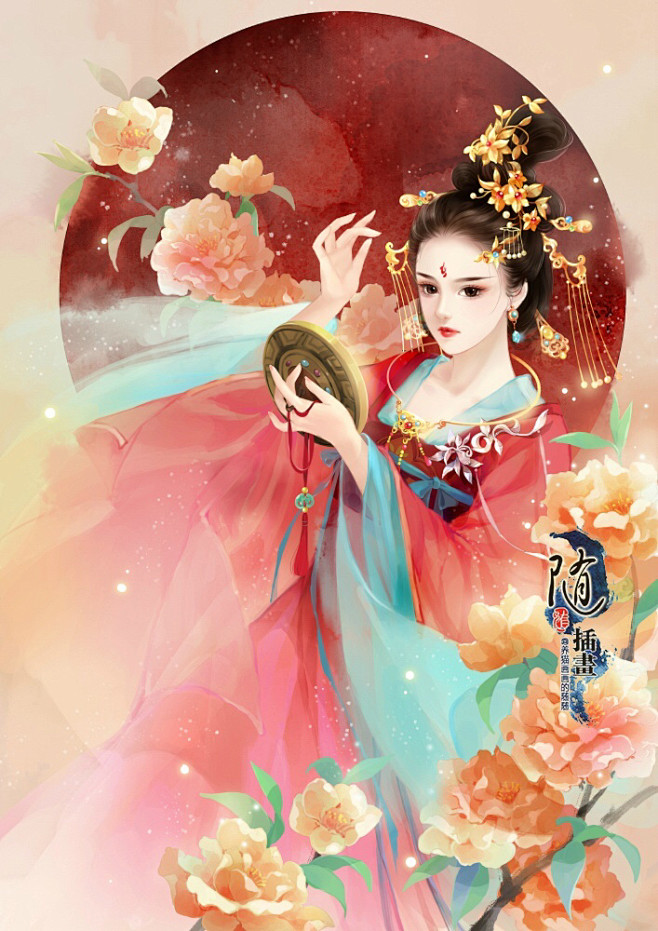 古风手绘美人养猫画画得随随绘