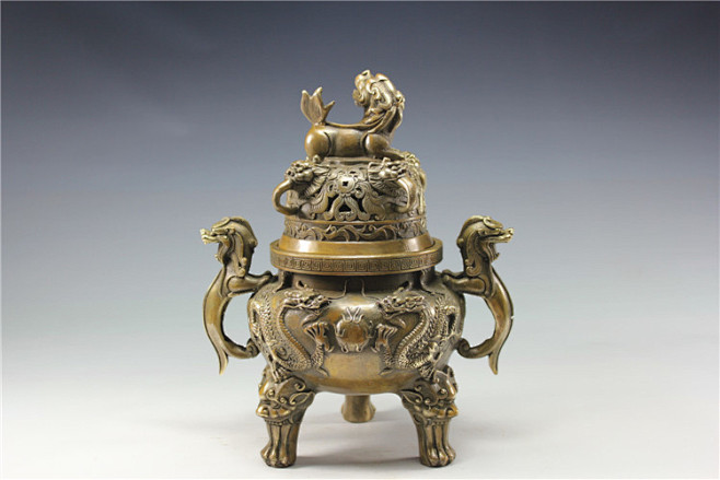 高质量低价格阿里巴巴批发采购市场纯铜双龙戏珠香薰炉仿古大明双龙
