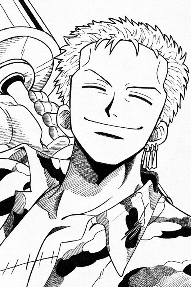 线描海贼王手绘索隆少有的微笑