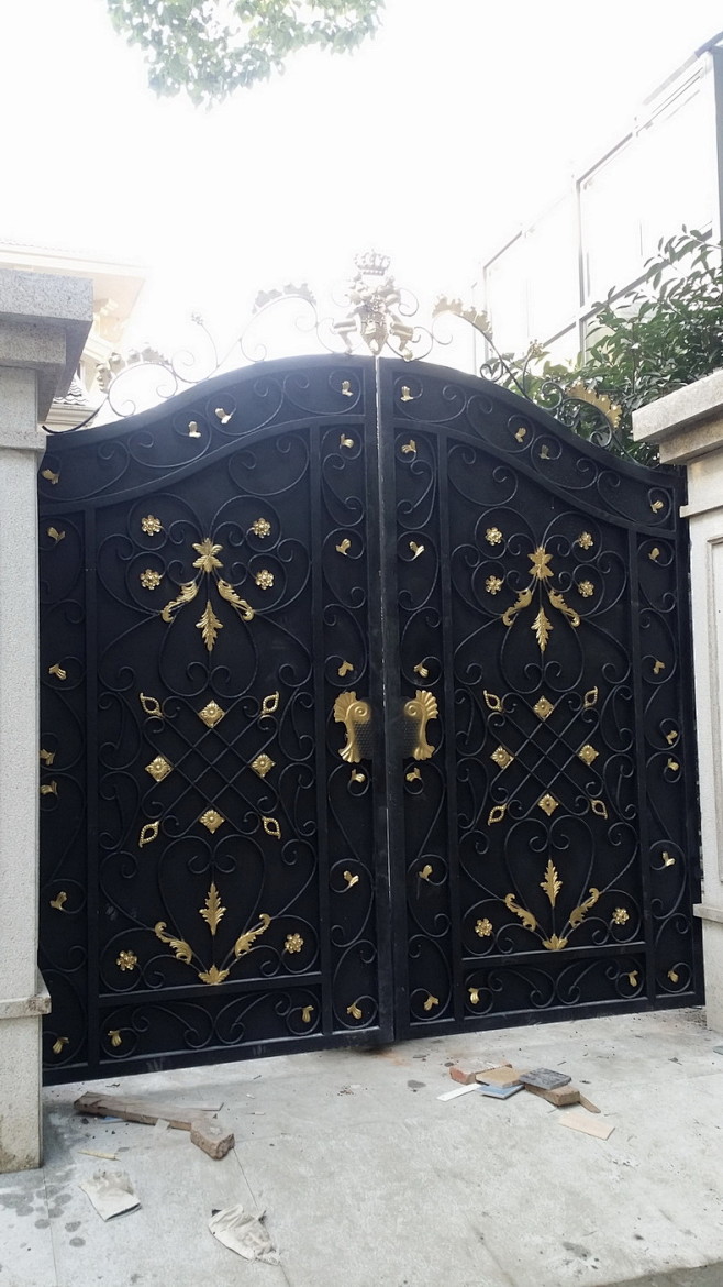 全封闭铁艺大门别墅庭院对开大门欧式铁艺大门对开双开大门铁艺门t