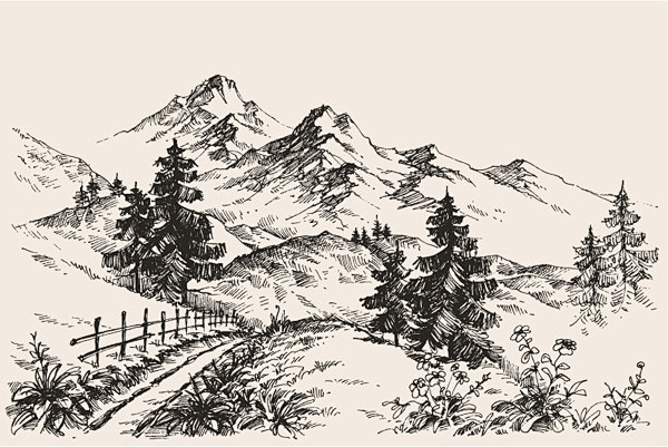 素描山地景观