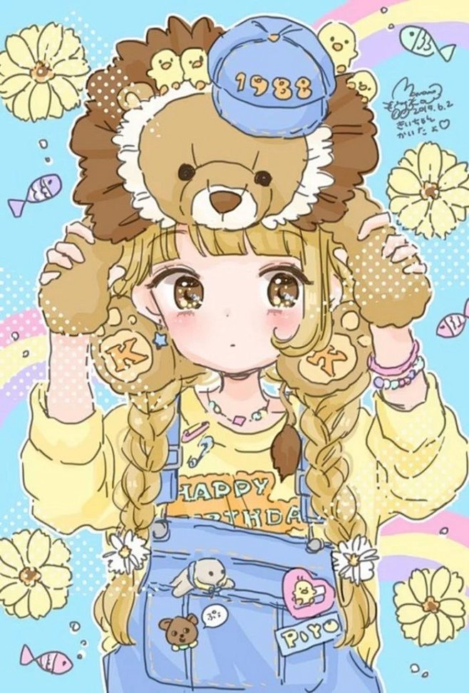 iphone壁纸电脑壁纸插画文字动漫平铺萌物软妹少女心粉色卡通可爱人物