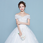 一字肩婚纱礼服2017新款韩式新娘结婚大码显瘦长拖尾齐地公主夏季